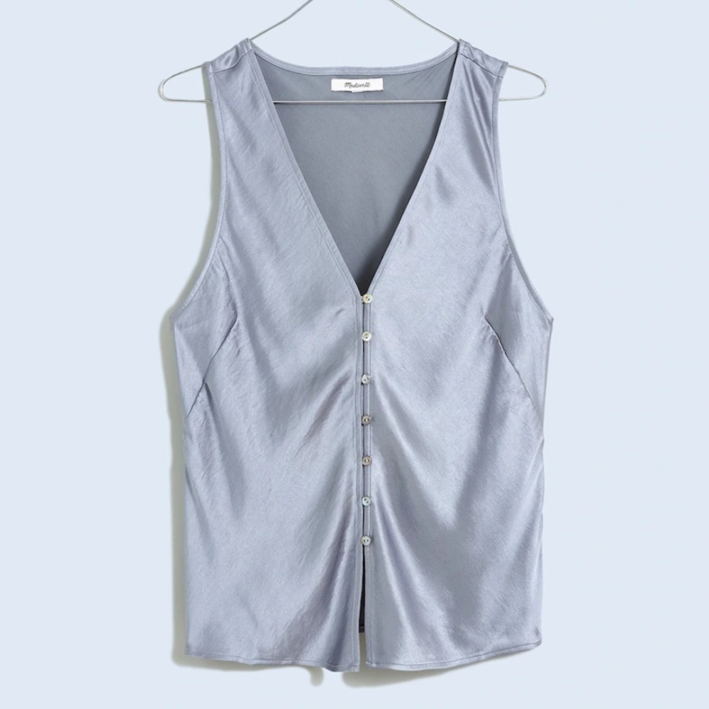 Madewell Satin Cutaway Vest Top Steel Dusk Grey size 0 NWT - Picture 4 of 10